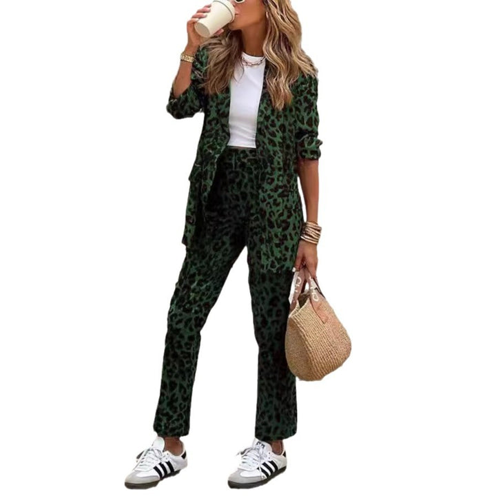 Damen Eleganter Blazer-Hosenanzug im modischen Leopardenmuster Drune