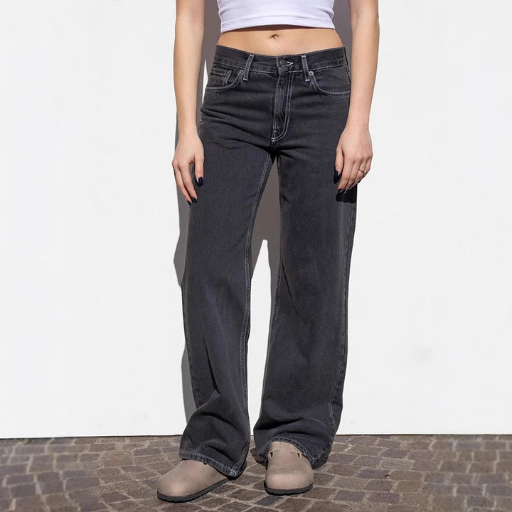 Damen weite Jeans mit lässigem Schnitt und ausgefranstem Saum Drune