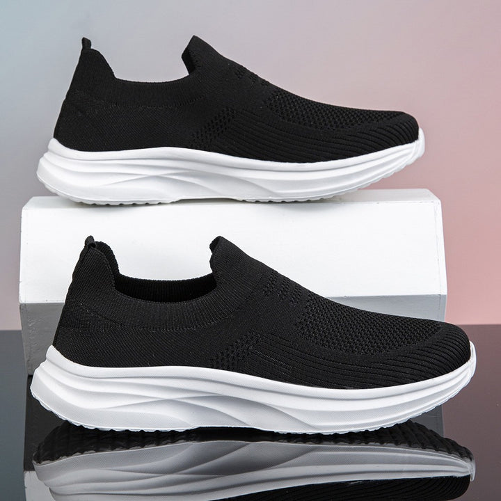 Damen nan gestrickter Sockensneaker mit stoßdämpfender Keilsohle und nahtlosem Slip-On Drune