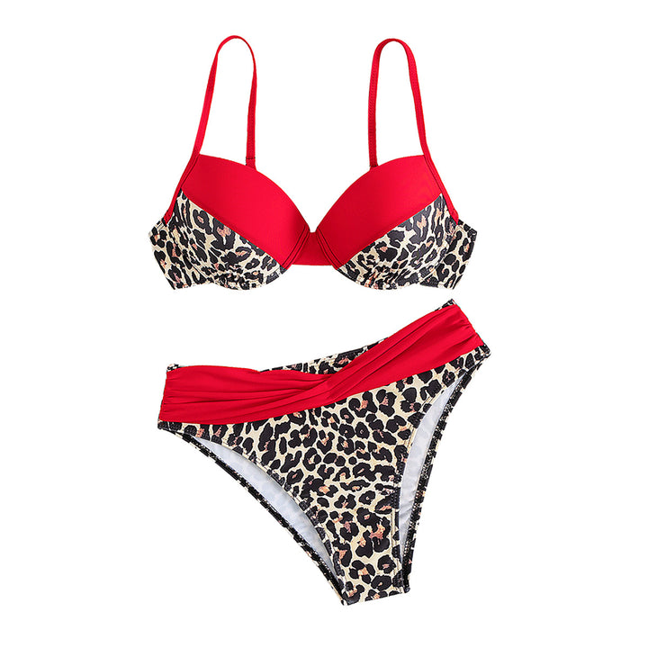Damen Push-Up-Bikini mit Leo-Muster und modischen Trägern Drune
