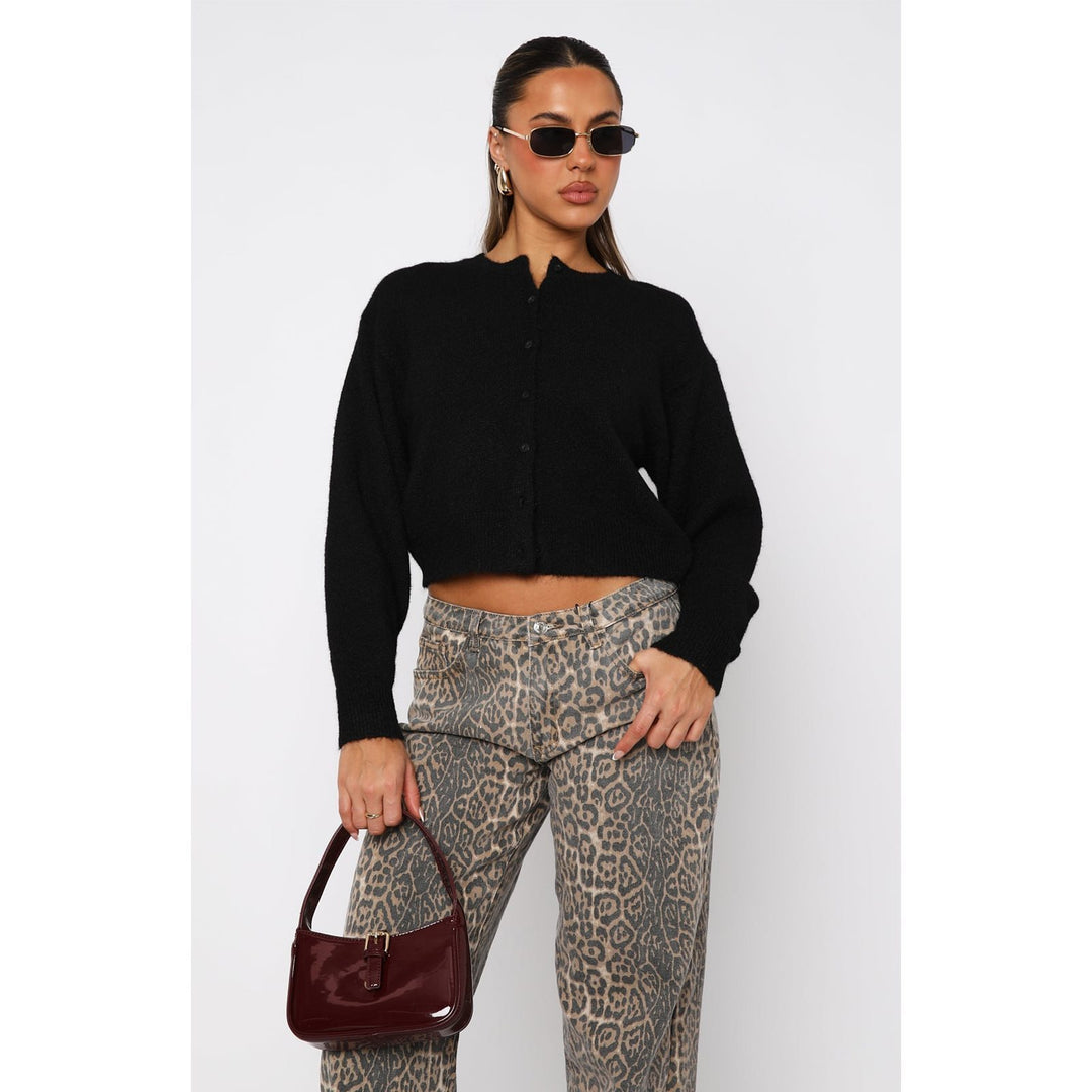 Damen gestrickter cropped Cardigan mit Knopfverschluss Drune