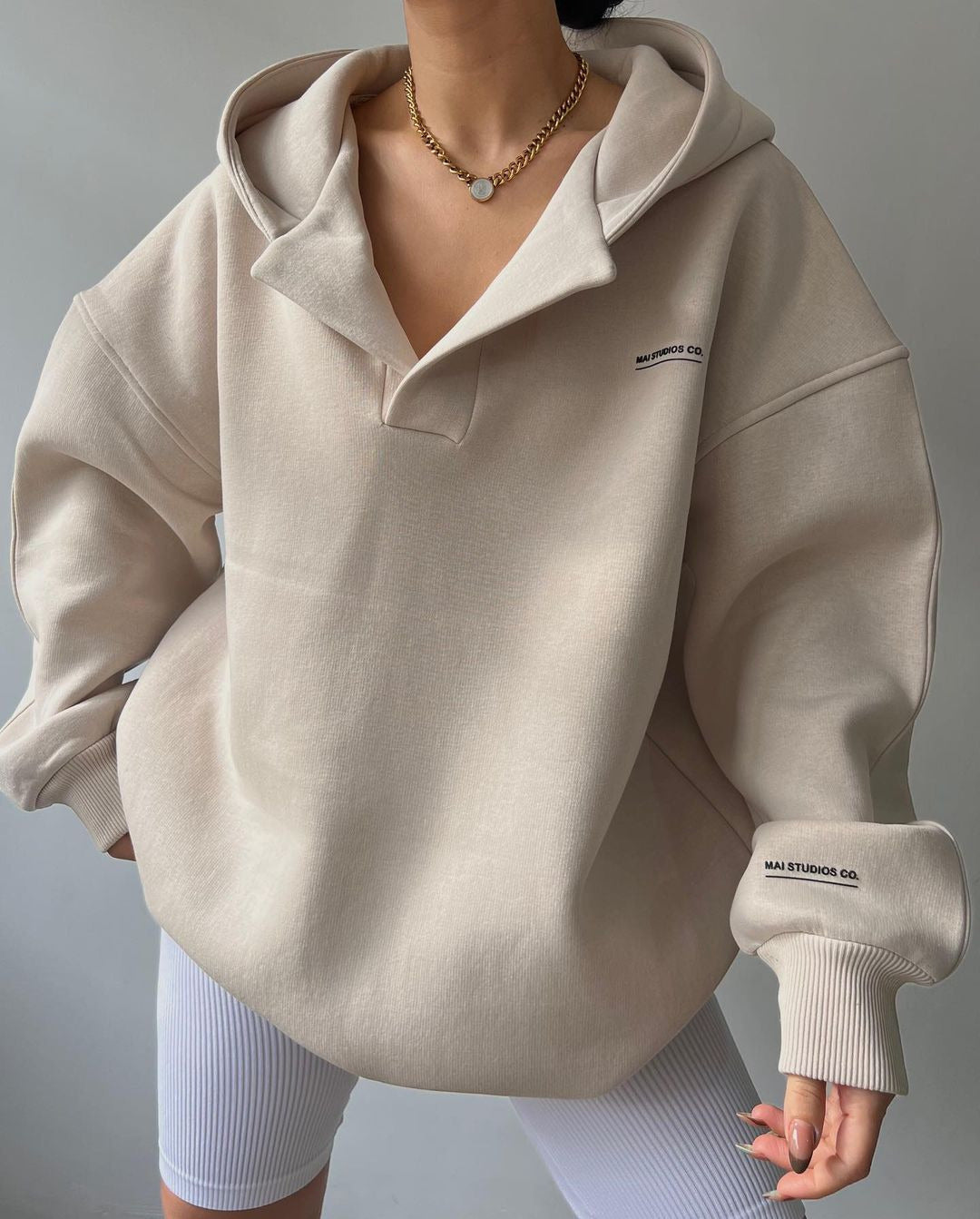Damen oversized Kapuzenpullover mit lässigem Schnitt und sportlicher Ästhetik Drune