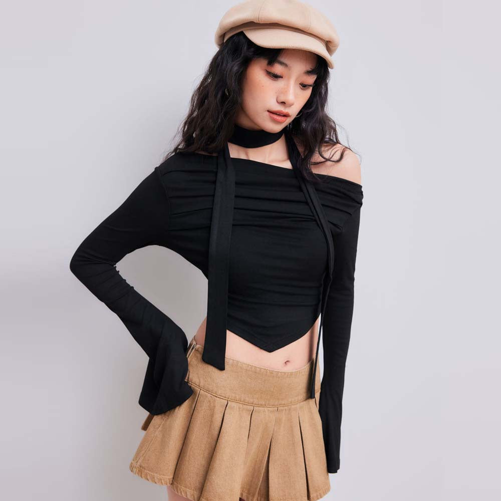 Damen Crop-Oberteil mit asymmetrischem Halterdesign und eleganter Drapierung Drune