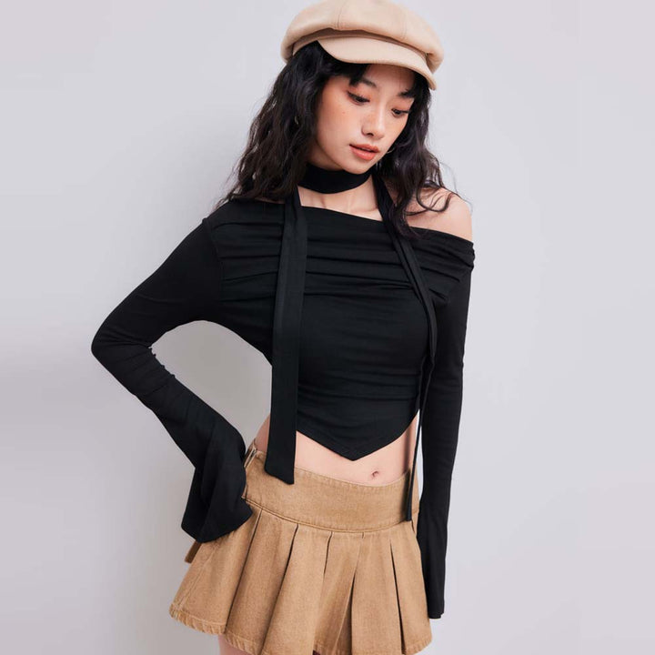 Damen Crop-Oberteil mit asymmetrischem Halterdesign und eleganter Drapierung Drune
