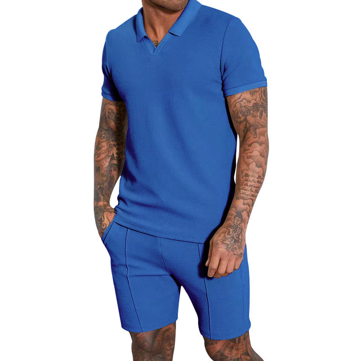Herren Polohemd und Shorts Set mit modernem Strukturdesign Drune