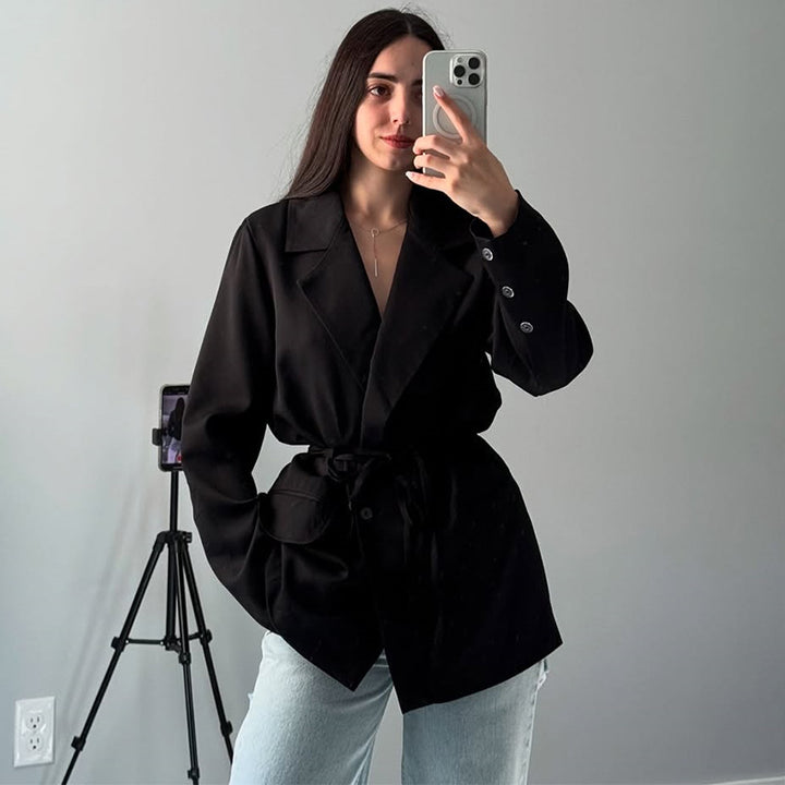 Damen Oversized Blazerjacke mit Taillengürtel Drune