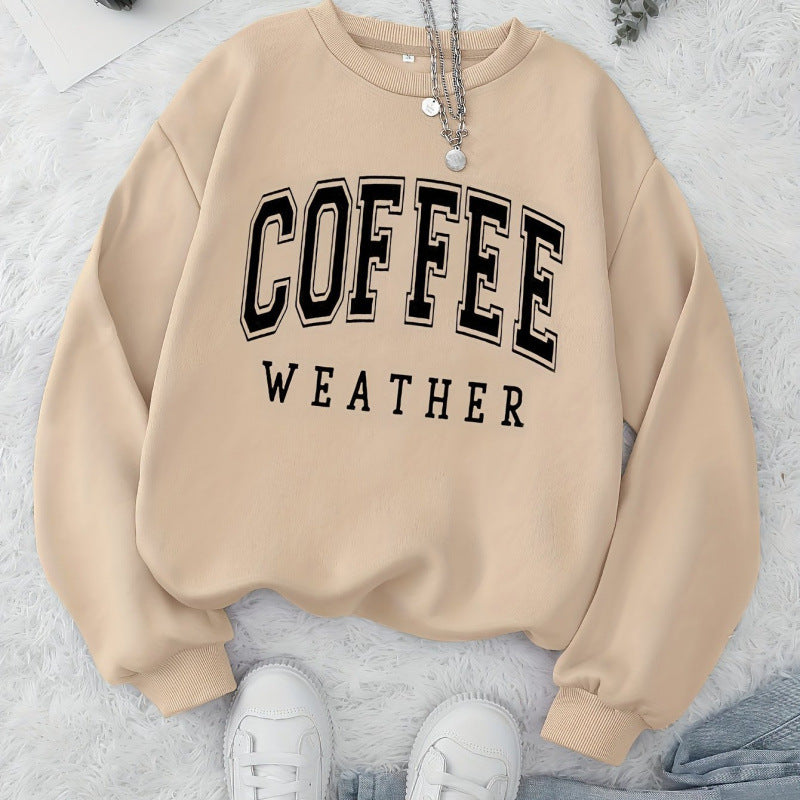 Damen Sweatshirt mit modischem Coffee Weather Aufdruck Drune