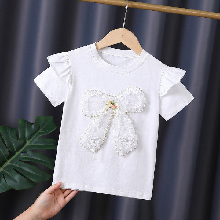 Mädchen T-Shirt mit dekorativem Rüschendesign und kunstvollem Schleifenmotiv Drune
