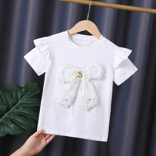 Mädchen T-Shirt mit dekorativem Rüschendesign und kunstvollem Schleifenmotiv Drune
