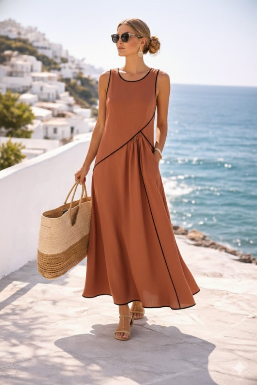 Damen Maxikleid mit fließendem Schnitt und asymmetrischem Design Drune