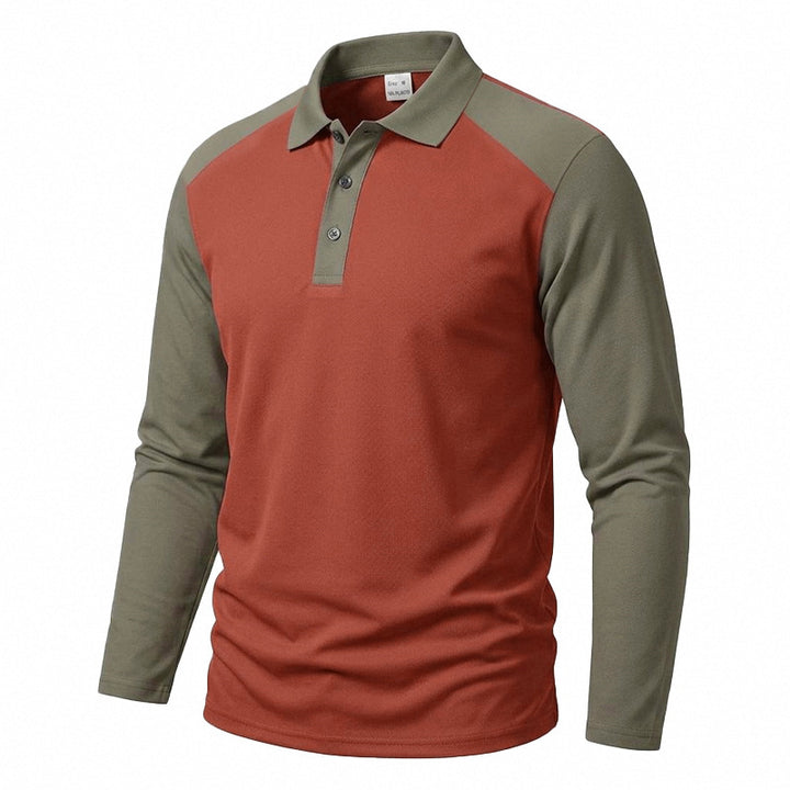 Herren nan langärmeliges Raglan-Polo aus Baumwollmix mit Knopfleiste und ergonomischem Schnitt Drune