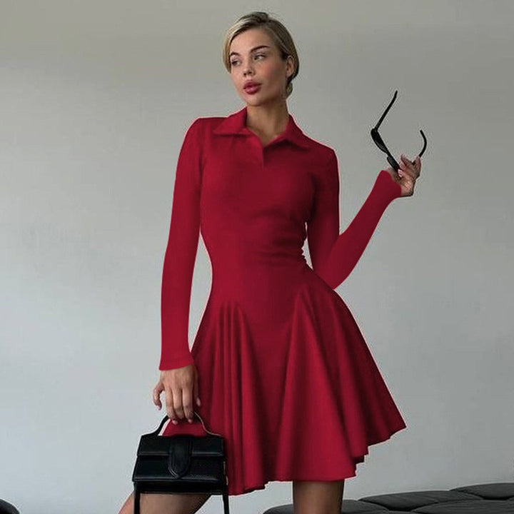 Damen Polo-Kleid mit langen Ärmeln und schwingendem Rock Drune