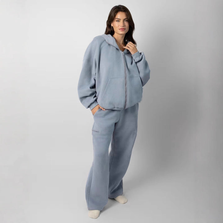 Damen Fleece-Loungewear-Anzug mit hohem Kragen Drune