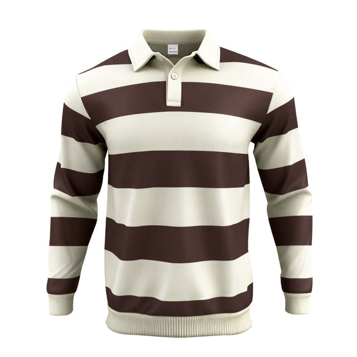 Herren nan gestreiftes Rugby-Poloshirt aus Baumwollmischung mit kurzer Knopfleiste und Rippbündchen Drune