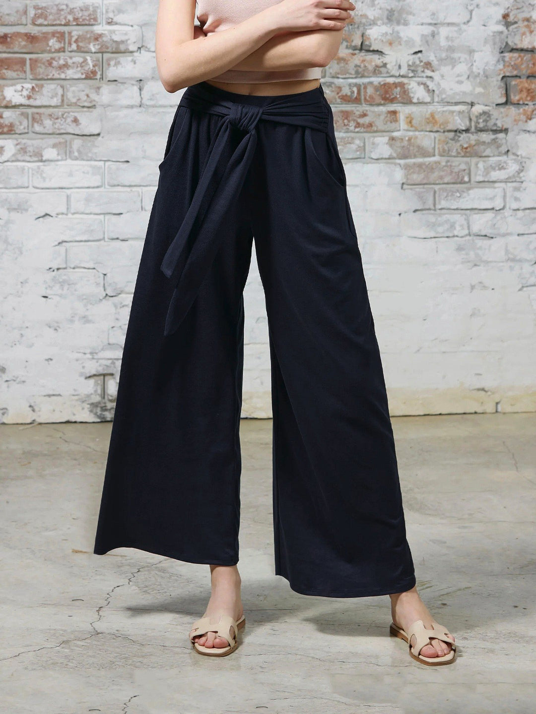 Damen Bequeme und stylische Weite Hose mit Taillengürtel Drune
