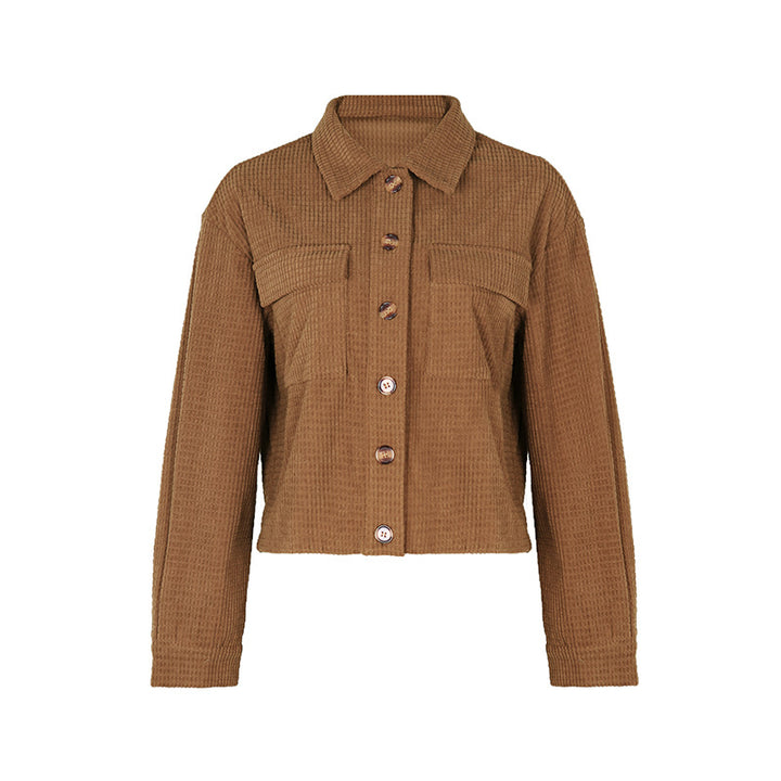 Damen Kordjacke mit Taschen und Knopfverschluss Drune