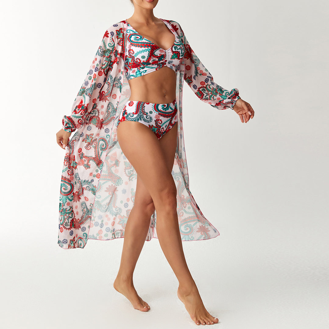 Damen Bikini-Set mit floralem Design und transparentem Cover-Up Drune
