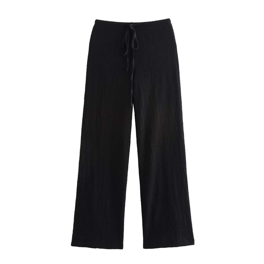 Damen nan leichte Crinkle-Loungebuxe mit weitem Bein und Tunnelzug Drune