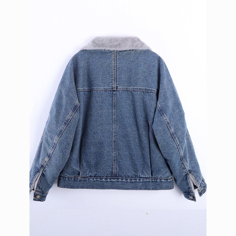 Damen gesteppte Jeansjacke mit weichem Fleecefutter und klassischen Taschen Drune