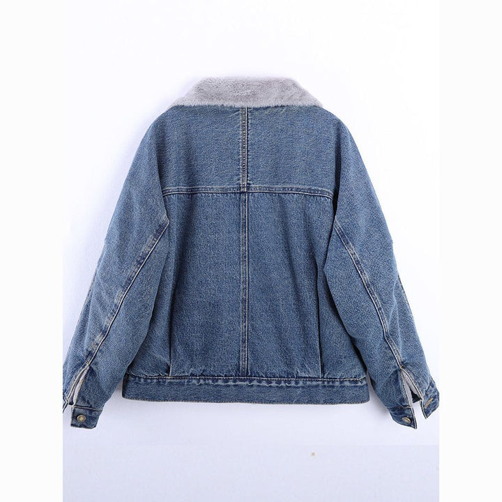 Damen gesteppte Jeansjacke mit weichem Fleecefutter und klassischen Taschen Drune