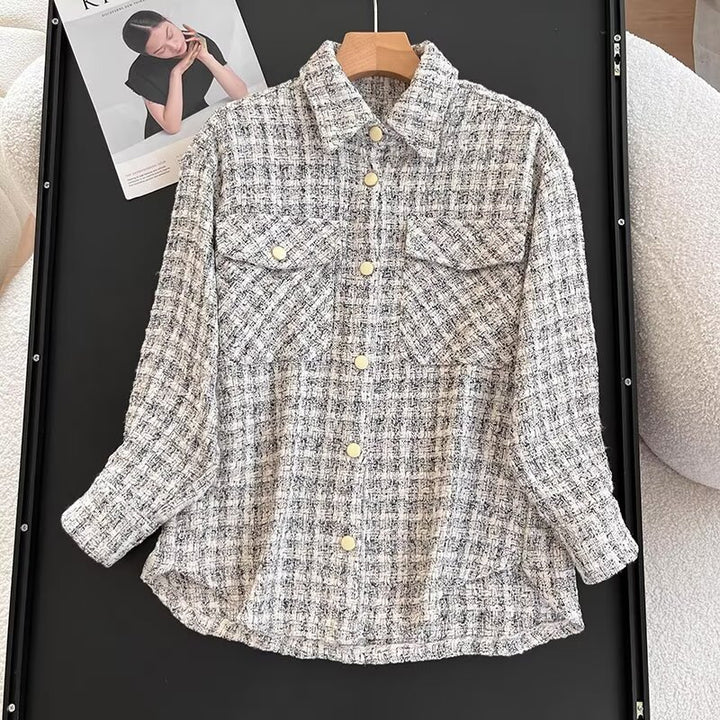 Damen lässige Hemdjacke mit strukturiertem Karomuster Drune