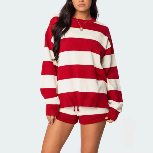 Damen gemütlicher Sweatpullover und Shorts Set Drune