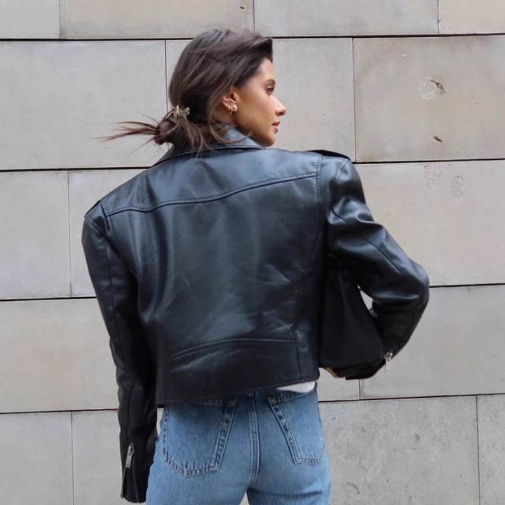 Damen Kunstlederjacke im Biker-Stil mit optimierter Passform Drune