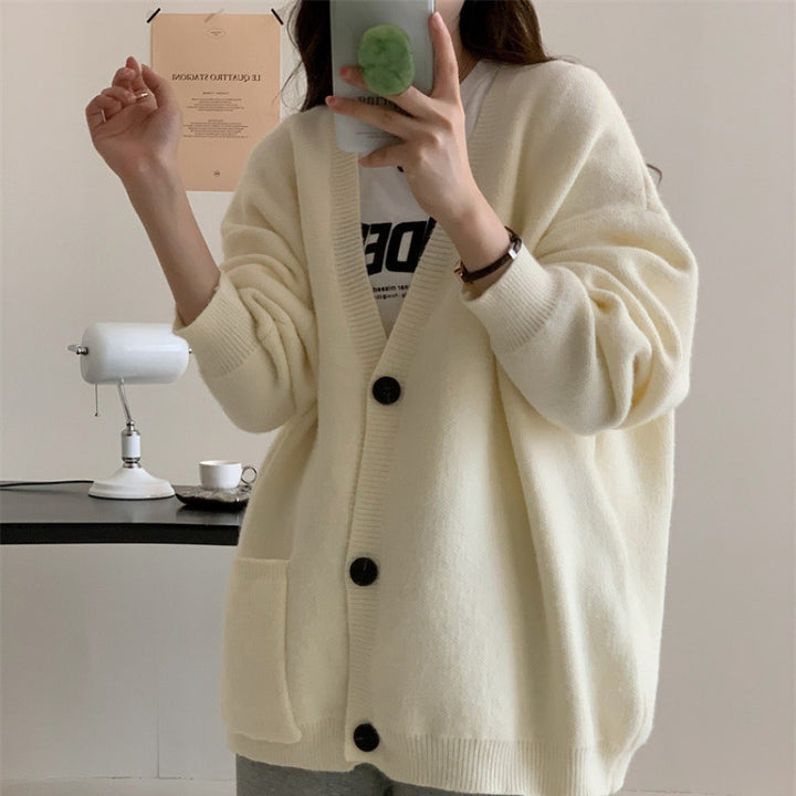 Damen Oversized Strickjacke mit praktischen Taschen und V-Ausschnitt Drune