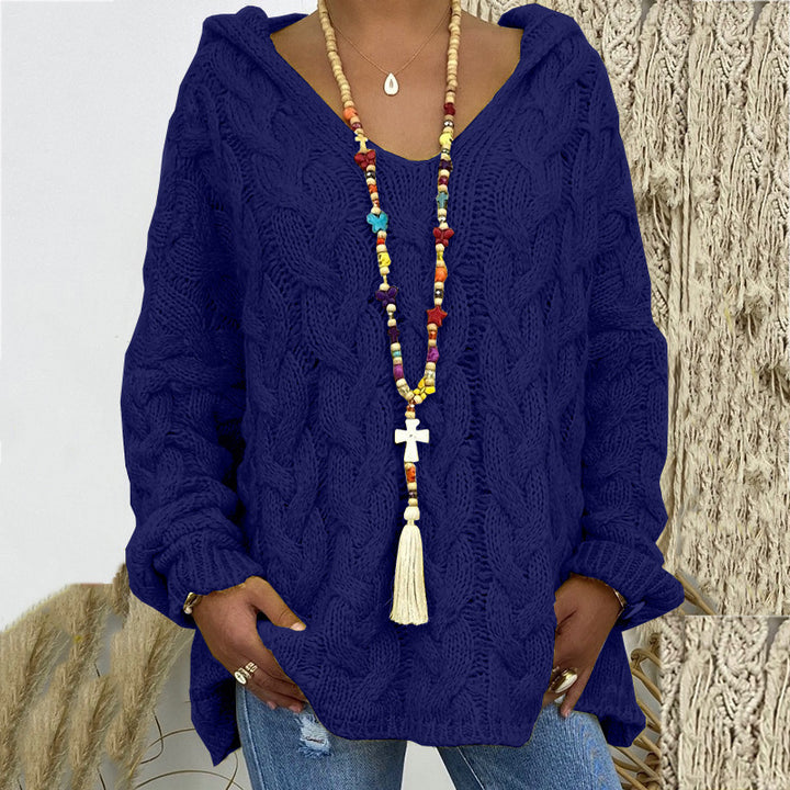 Damen nan grob gestrickter Kapuzenpullover mit Zopfmuster und weitem Oversize-Schnitt Drune