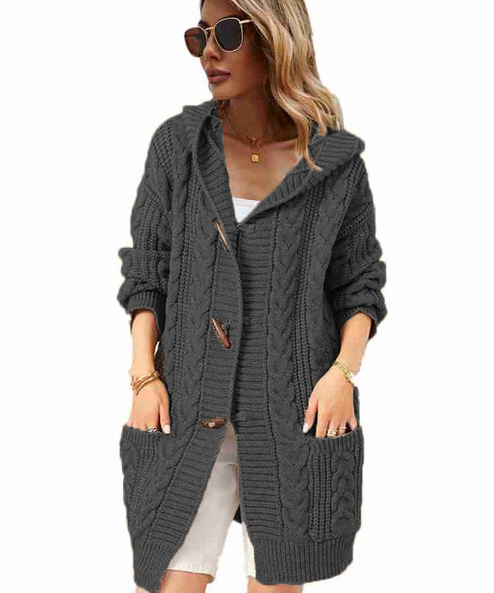 Damen Grobstrick-Cardigan mit Kapuze und praktischen Taschen Drune
