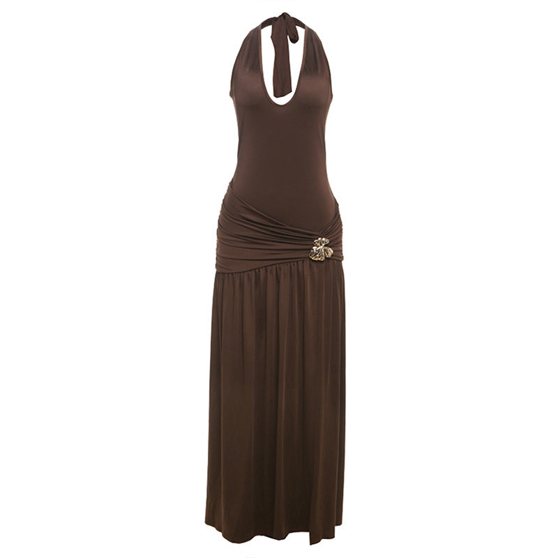 Damen Elegantes Maxikleid mit raffinierten Drapierungen und dekorativem Detail Drune