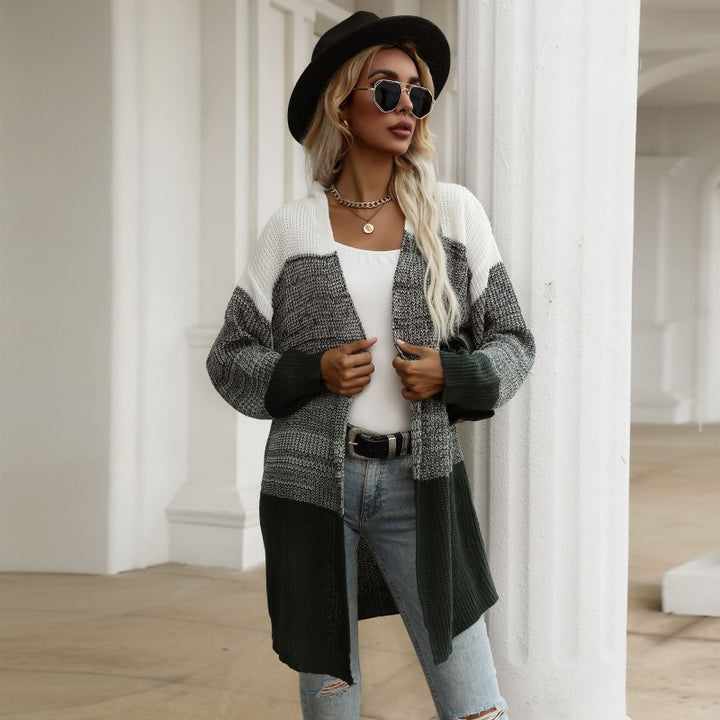 Damen lässiger Strickcardigan mit blockierendem Design und weiten Ärmeln Drune