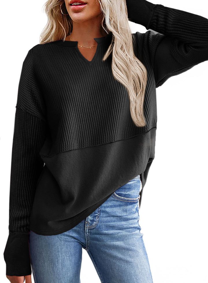 Damen lässiger Knit-Pullover mit V-Ausschnitt und Struktur Drune