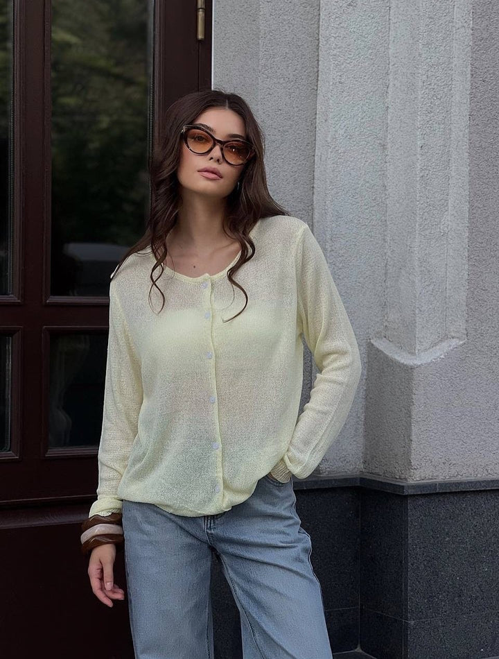 Damen Leichte Strickjacke mit Knopfleiste und lässigem Schnitt Drune