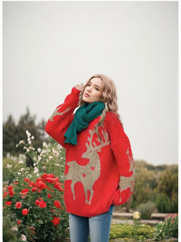 Damen Strickpullover mit festlichem Motiv und lässigem Schnitt Drune
