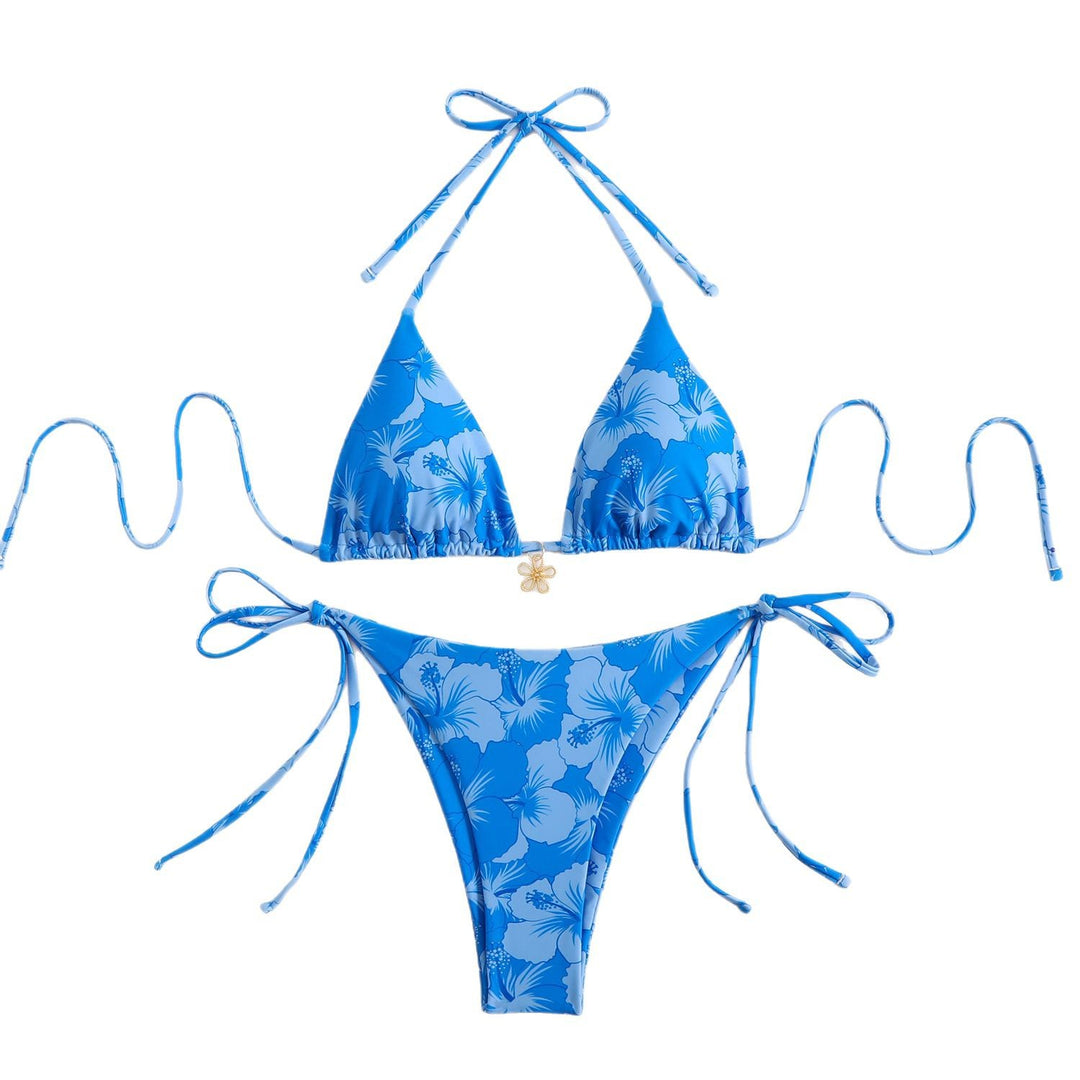 Drune | Damen Triangel-Bikini-Set mit verspieltem Blumenmuster und Bindebändern