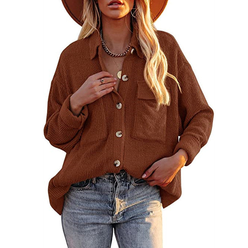 Damen lässige Overshirtjacke mit Struktur und praktischen Taschen Drune