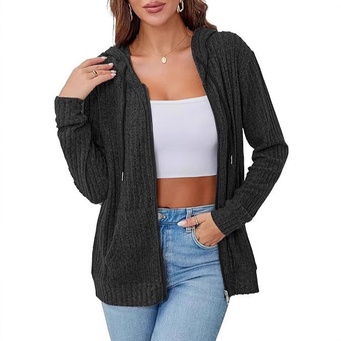 Damen gemütlicher Strick-Hoodie mit Reißverschluss Drune