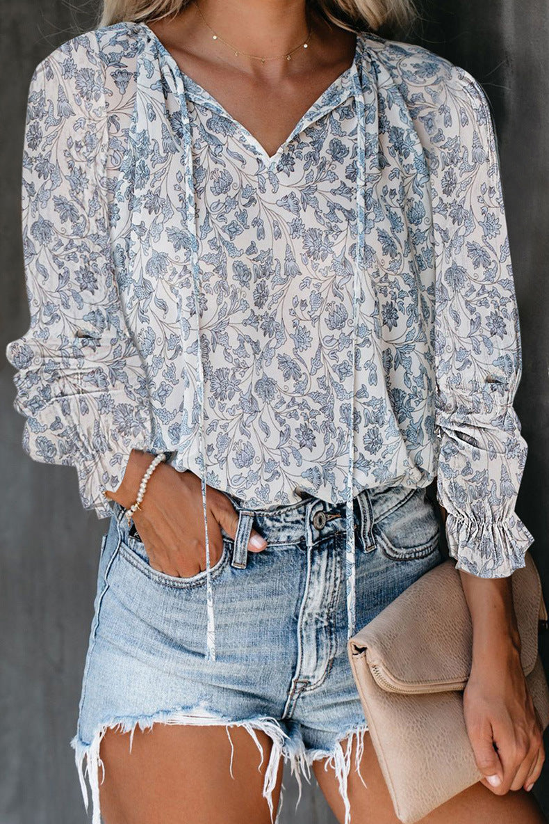 Damen Bluse mit raffiniertem Leopardenmuster und modischem V-Ausschnitt Drune