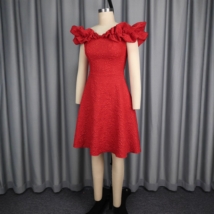 Damen Cocktailkleid mit voluminösen Rüschenärmel Drune