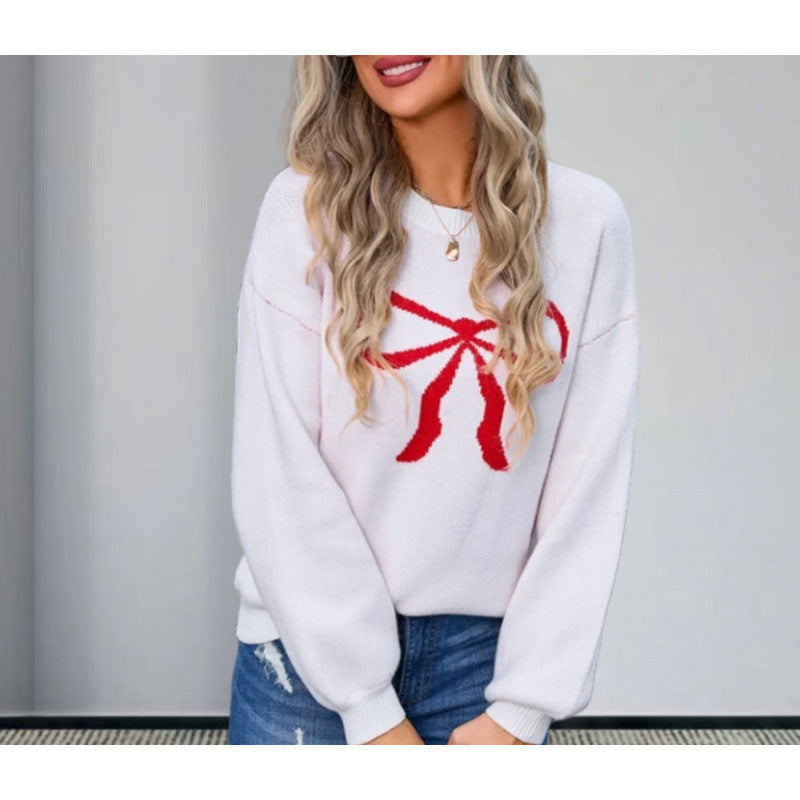Damen Oversized Pullover mit verspieltem Schleifenmotiv Drune