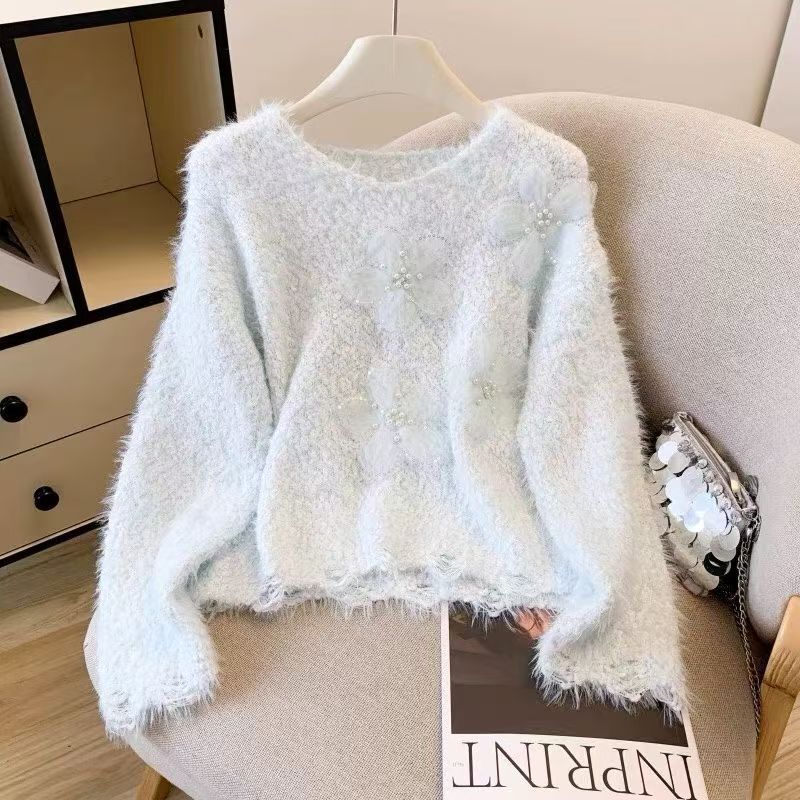 Damen kuscheliger Pullover mit floralen Applikationen Drune