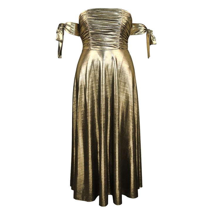 Damen glamouröses Abendkleid mit schulterfreiem Design und eleganten Raffungen Drune