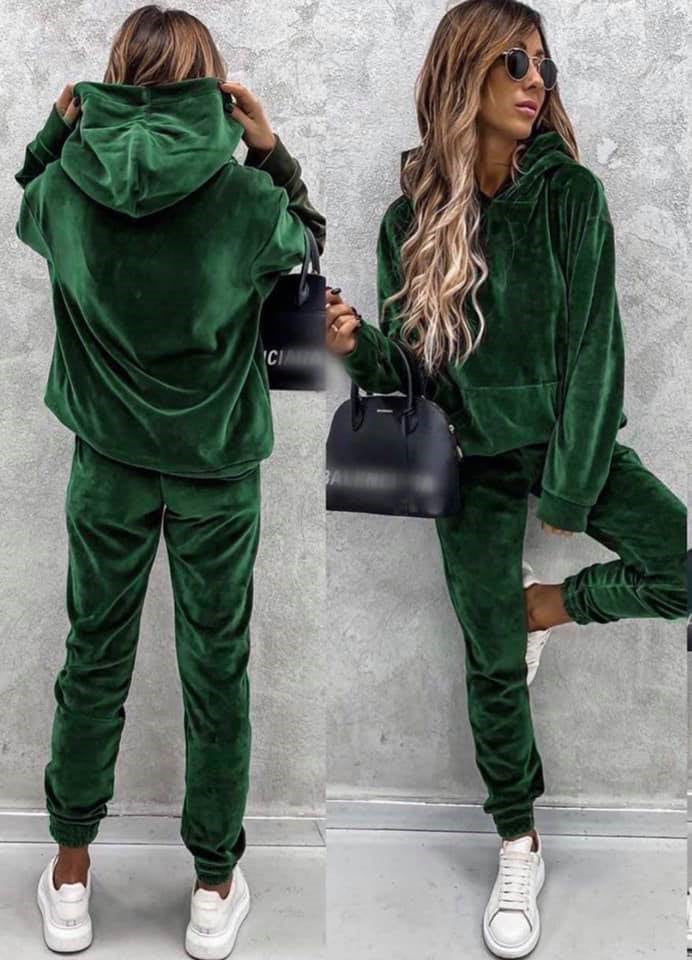 Damen luxuriöses Mikrofaser-Sportanzug mit Kapuze und Taschen Drune
