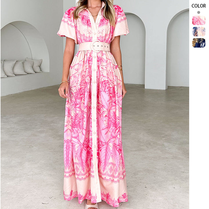 Damen Maxi-Kleid mit floralem Muster und eleganten Rüschen Drune