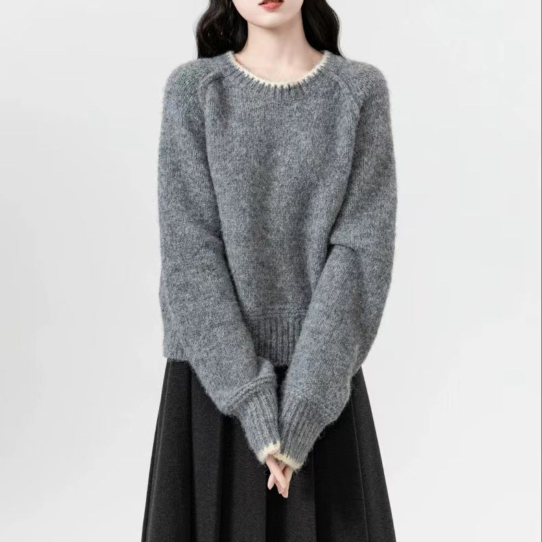 Damen Weicher Strickpullover mit weitem Schnitt und langen Ärmeln Drune