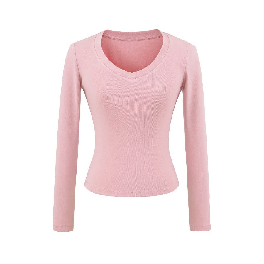 Damen Langarmshirt mit V-Ausschnitt und figurbetonendem Schnitt Drune