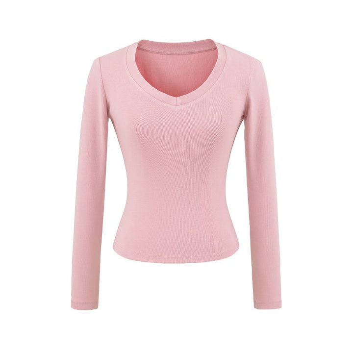 Damen Langarmshirt mit V-Ausschnitt und figurbetonendem Schnitt Drune