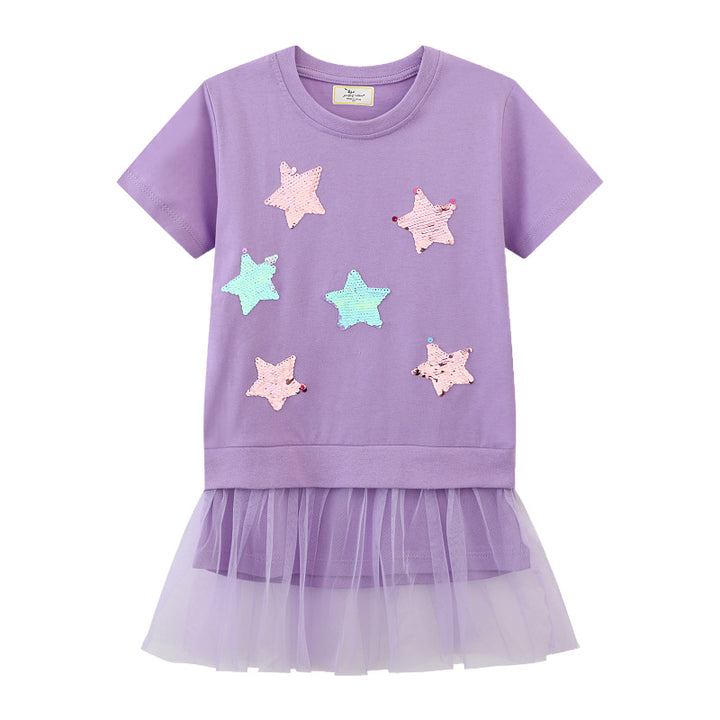Mädchen T-Shirt mit glitzernden Sternen und Tüllrock Drune