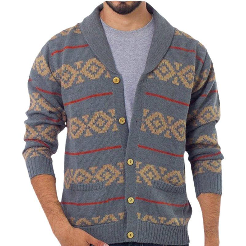 Herren Strickjacke mit modernem geometrischem Muster und praktischen Taschen Drune